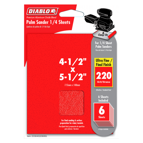 Paquete de 6 lijas para lijadora de mano 4-1/2" x 5-1/2" - Diablo (Nuevo, empaque abierto)