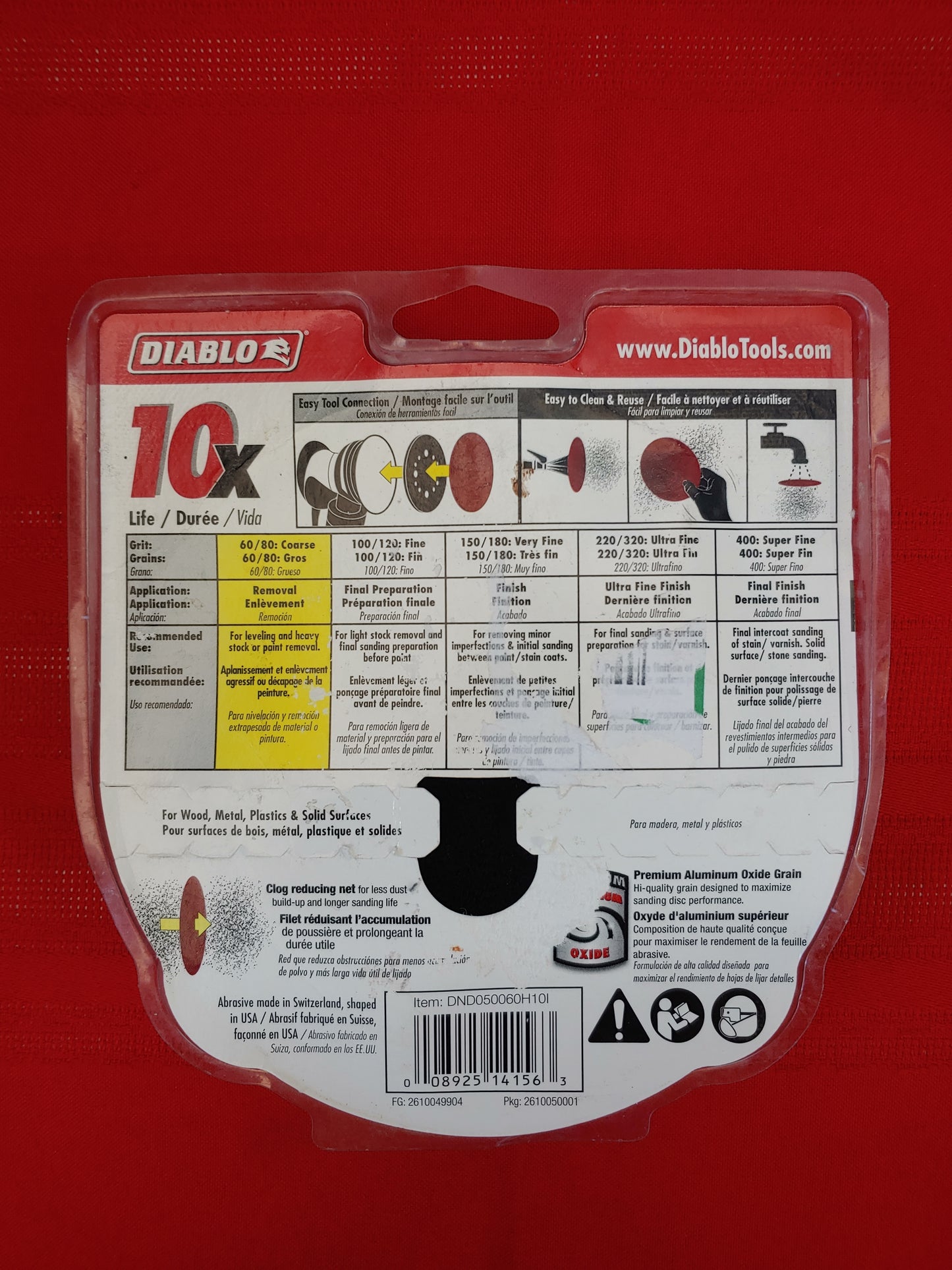 Paquete de 10 discos de lija 5" grano 60 - Diablo (Nuevo)