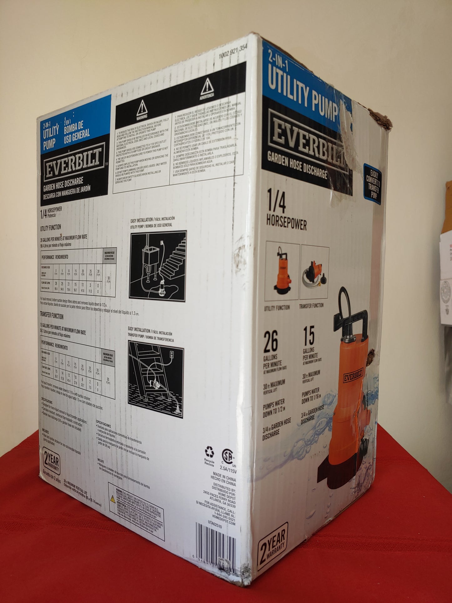 Bomba 2 en 1 de uso general 1/4 HP - Everbilt (Nuevo, caja abierta)