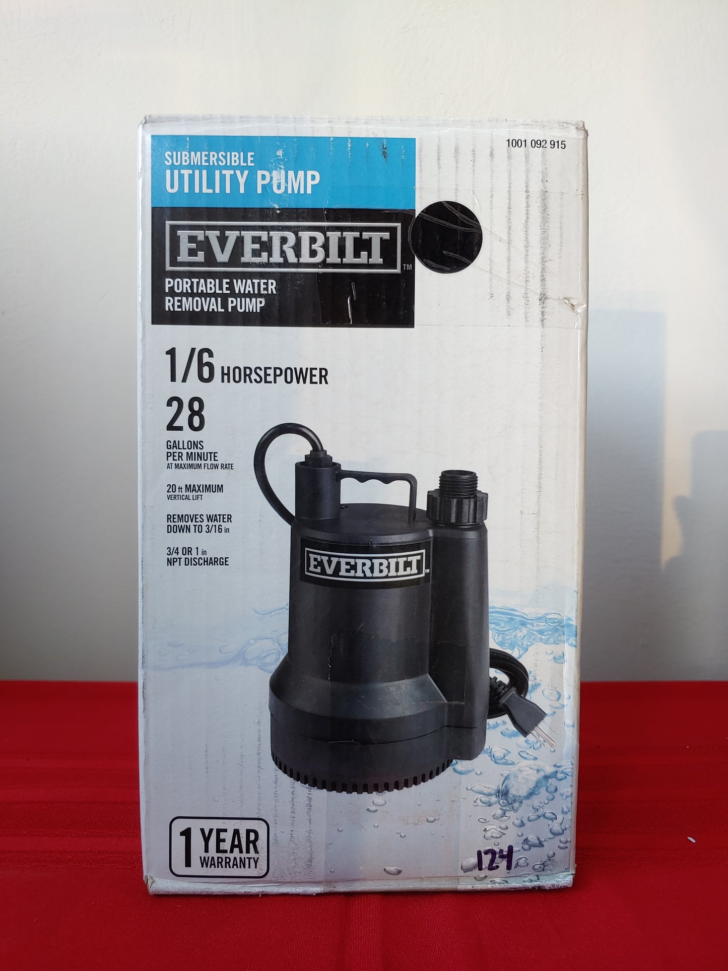 Bomba sumergible portátil de uso general 1/6 HP - Everbilt (Nuevo, caja abierta)