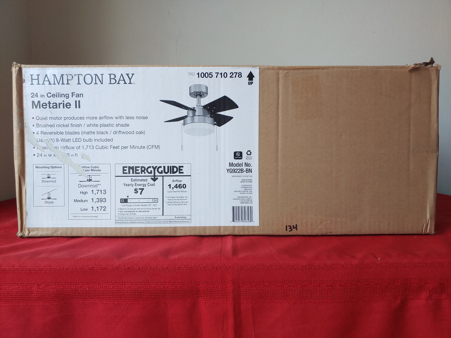 Ventilador de techo de 24" - Hampton Bay Metarie II (Nuevo, caja abierta)