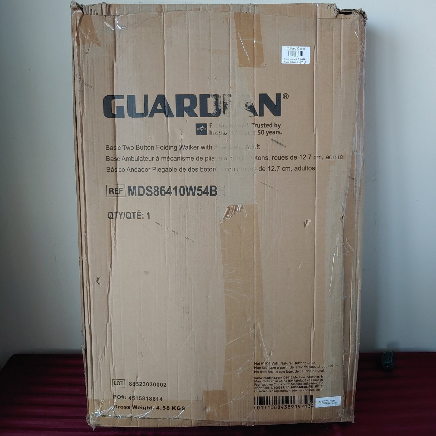 Caminadora/andadora con ruedas de 5" plegable y ligera - Guardian (Nuevo, caja abierta)