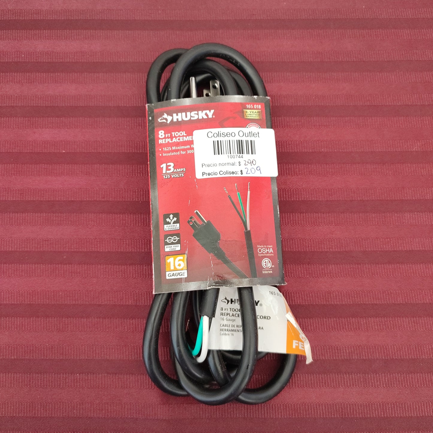 Cable de repuesto con clavija de 2.43 m - Husky (Nuevo)