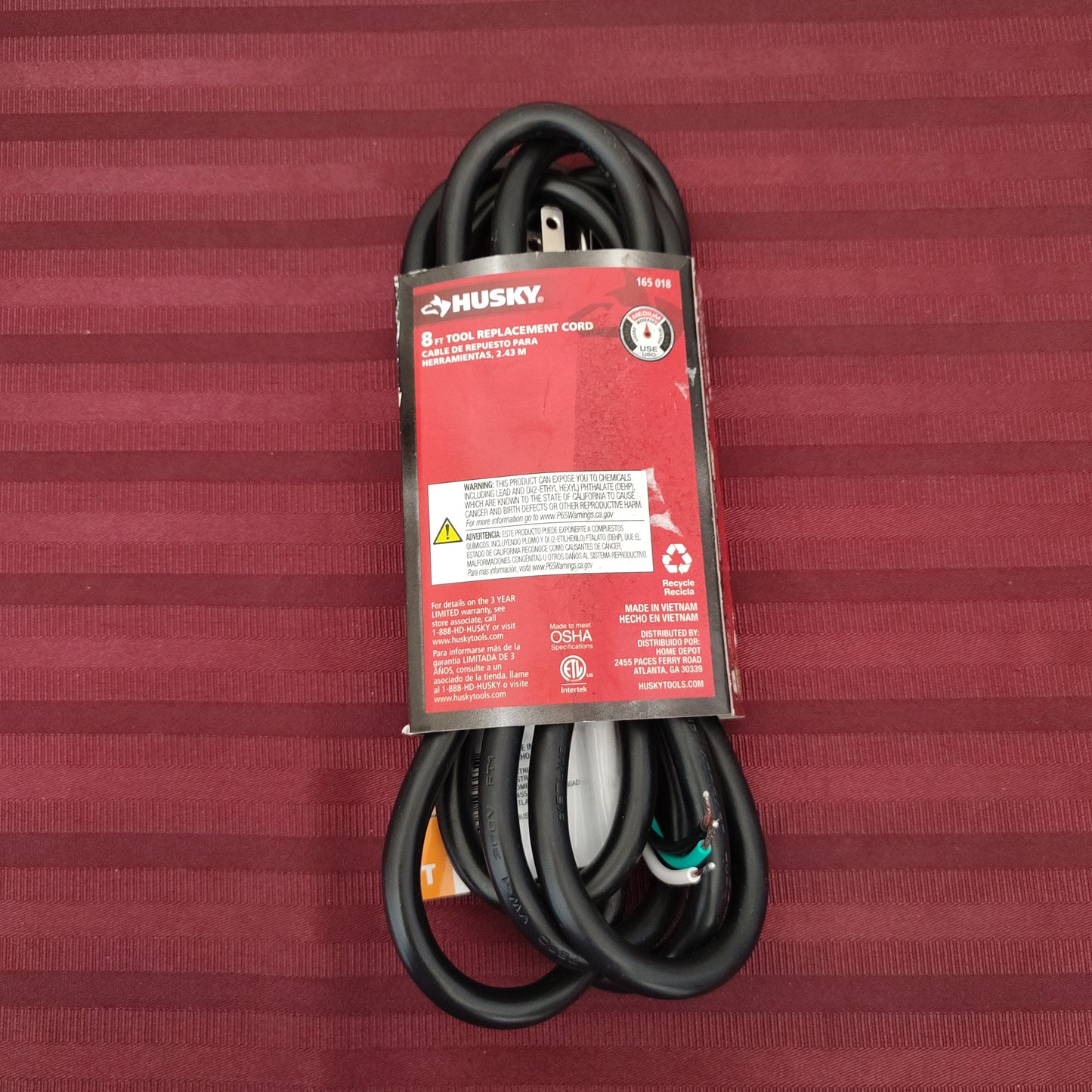 Cable de repuesto con clavija de 2.43 m - Husky (Nuevo)