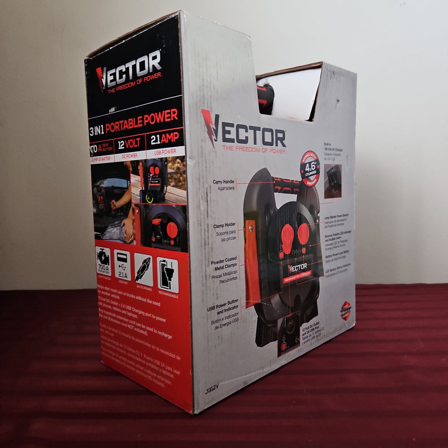 Arrancador auxiliar de 700 Amps con fuente de alimentación portátil - Vector (Nuevo, caja abierta)
