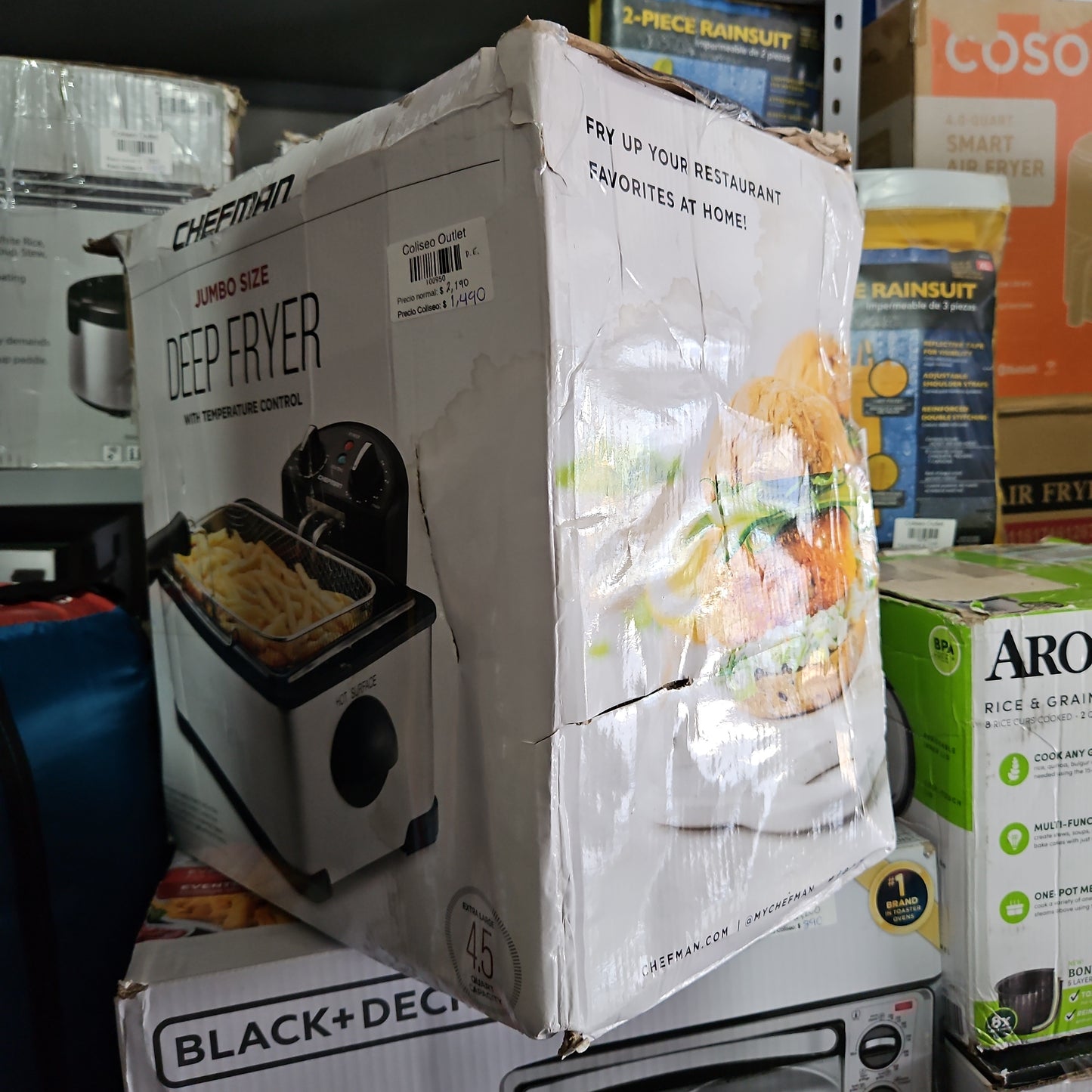 Freidora de aceite de 4.5 litros tamaño jumbo de acero inoxidable - Chefman (Nuevo, pequeño detalle estético)
