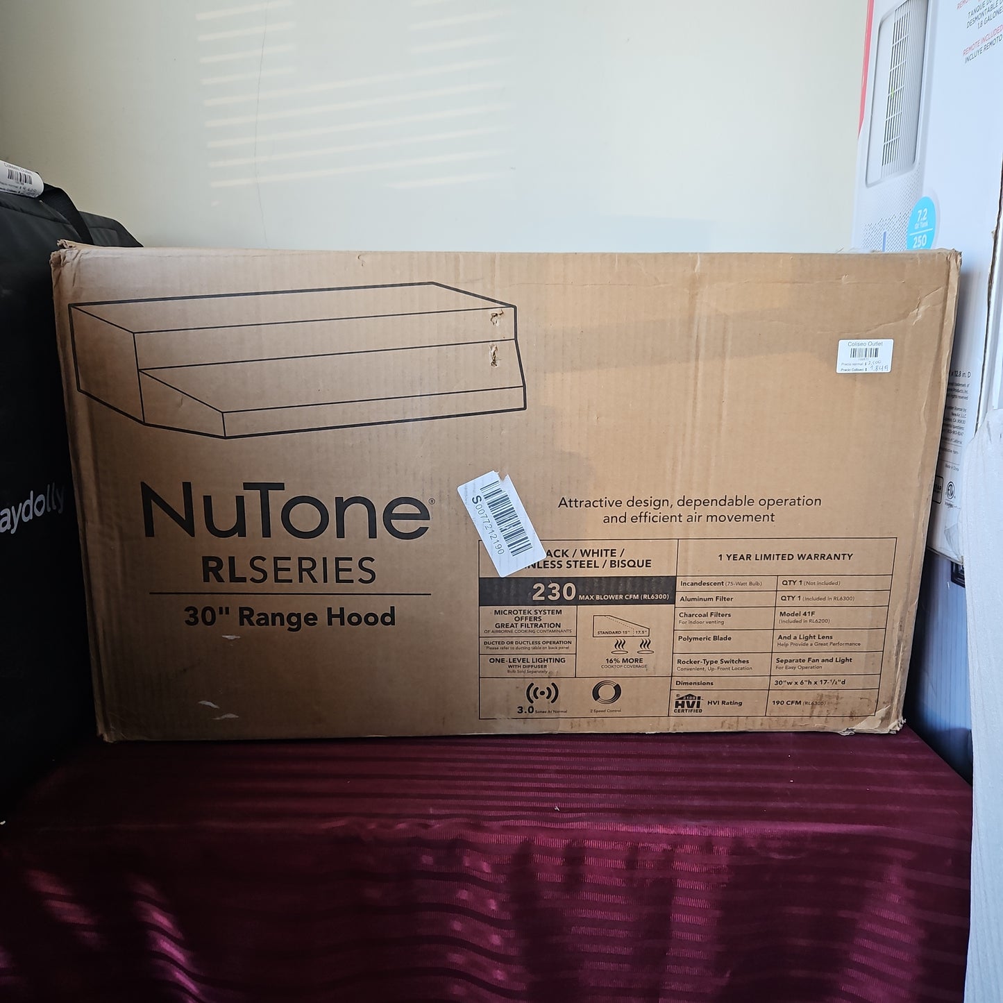 Campana de cocina de 30" con extractor y luz para ducto - NuTone (Nuevo, caja abierta)