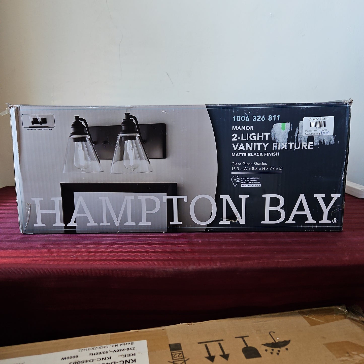 Lámpara de tocador de 2 luces - Hampton Bay Manor (Nuevo, caja abierta)