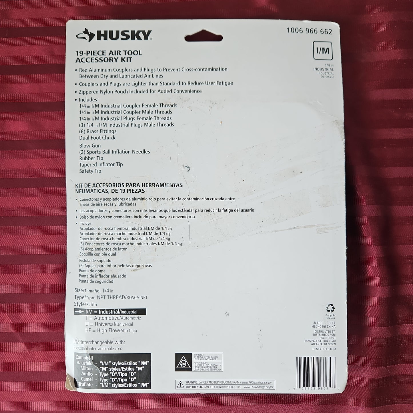 Juego para pistola sopladora de 19 piezas 1/4" - Husky (Nuevo, empaque abierto)