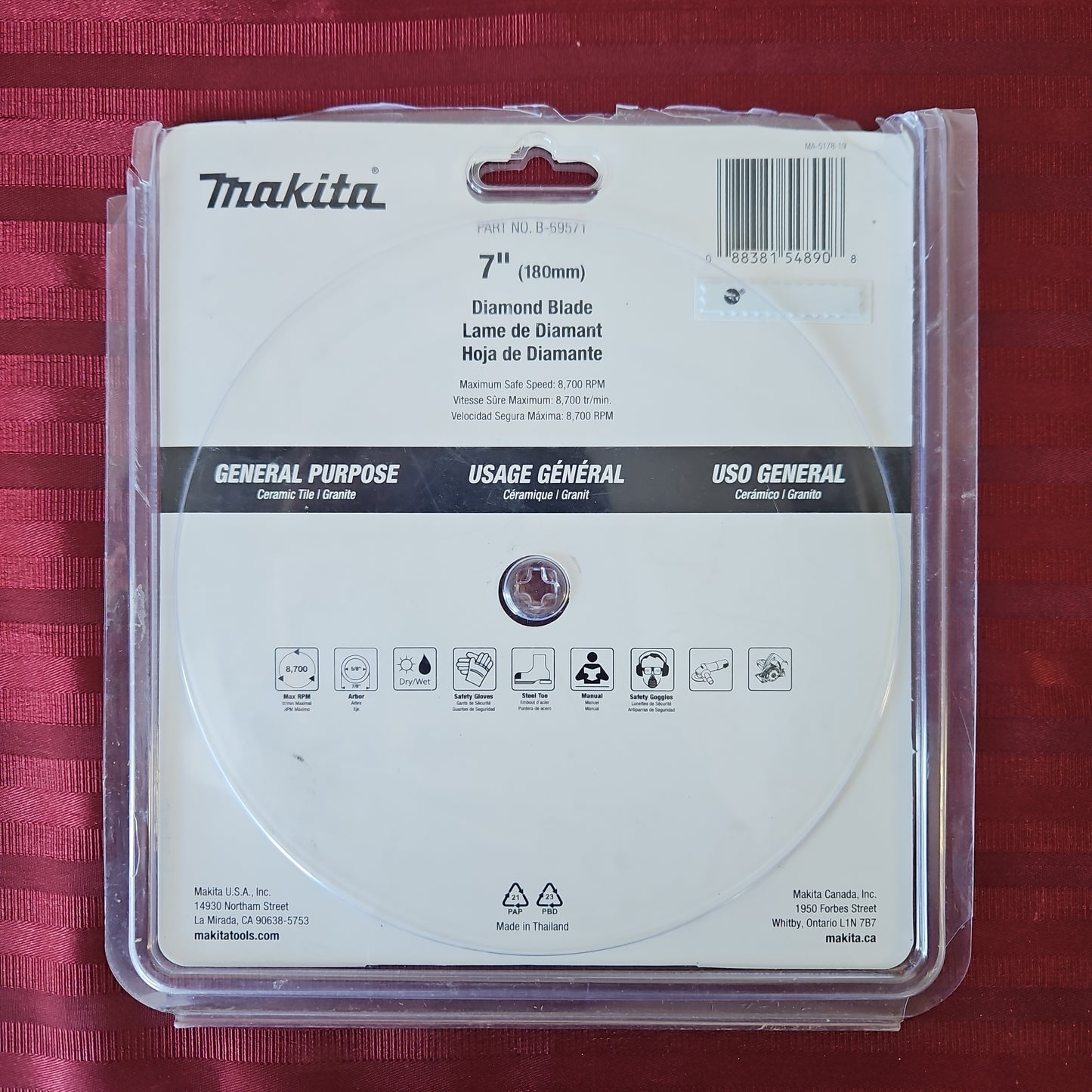 Disco de diamante 7" para cerámica o granito - Makita (Seminuevo)