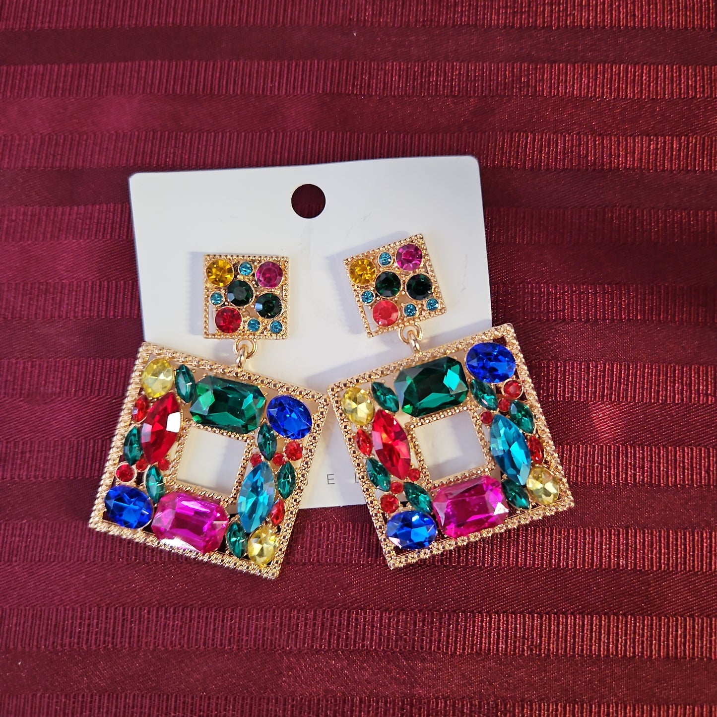 Aretes de cuadro colgante piedras de colores (Nuevo)
