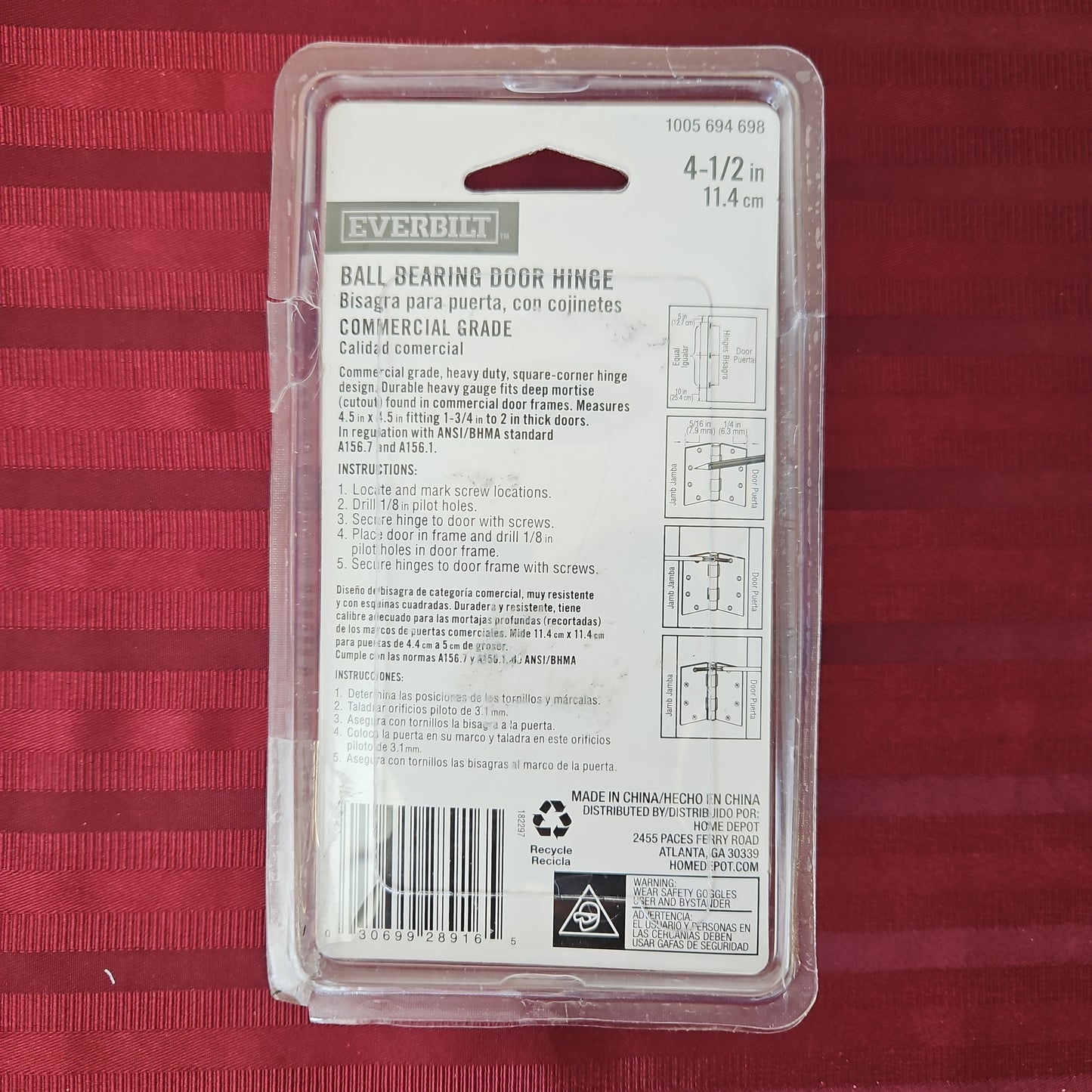 Bisagra para puerta, con cojinetes - Everbilt (Nuevo, empaque abierto)