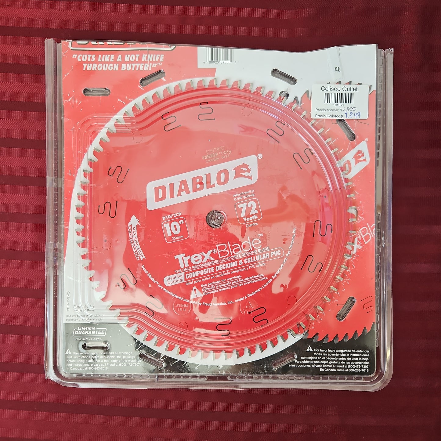 Disco 10" de corte con 72 dientes para sierra circular - Diablo (Nuevo, empaque abierto)