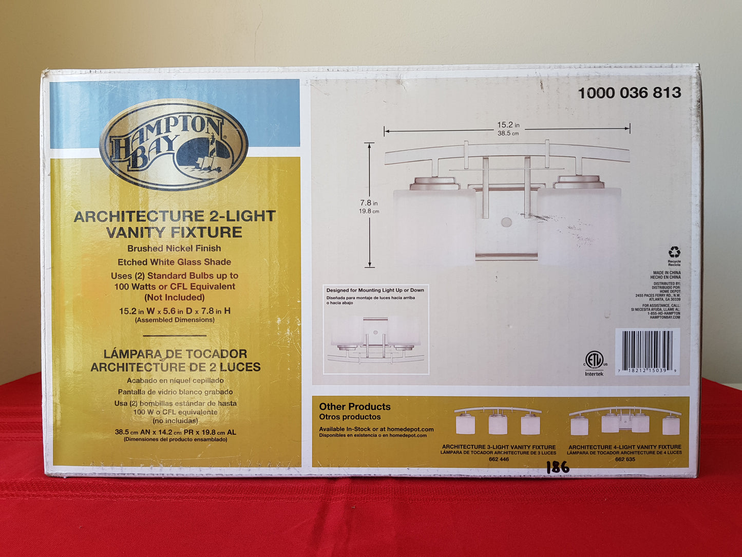 Lámpara de tocador de 2 luces - Hampton Bay Architecture (Nuevo, caja abierta)