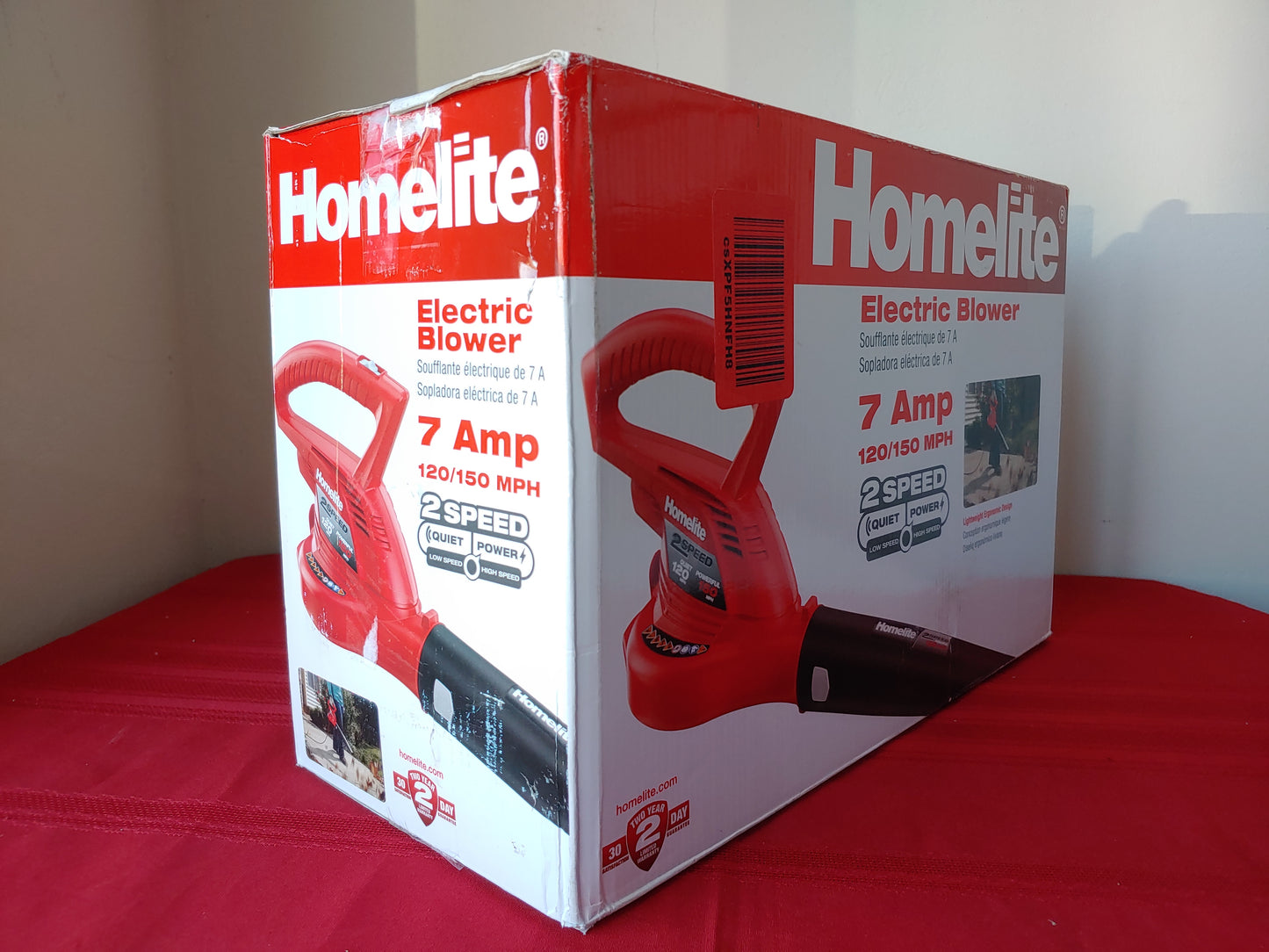 Sopladora eléctrica de 7 A, 120/150 mph - Homelite (Nuevo, caja abierta)