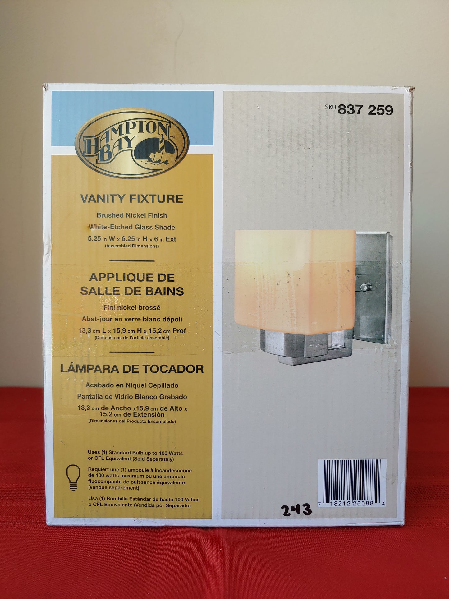 Lámpara de tocador de 1 luz - Hampton Bay (Nuevo, caja abierta)