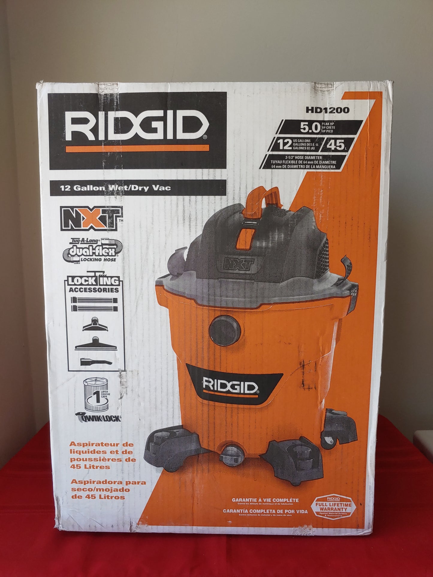 Aspiradora para seco/mojado 5 HP de 45 litros - Ridgid (Nuevo, caja abierta)