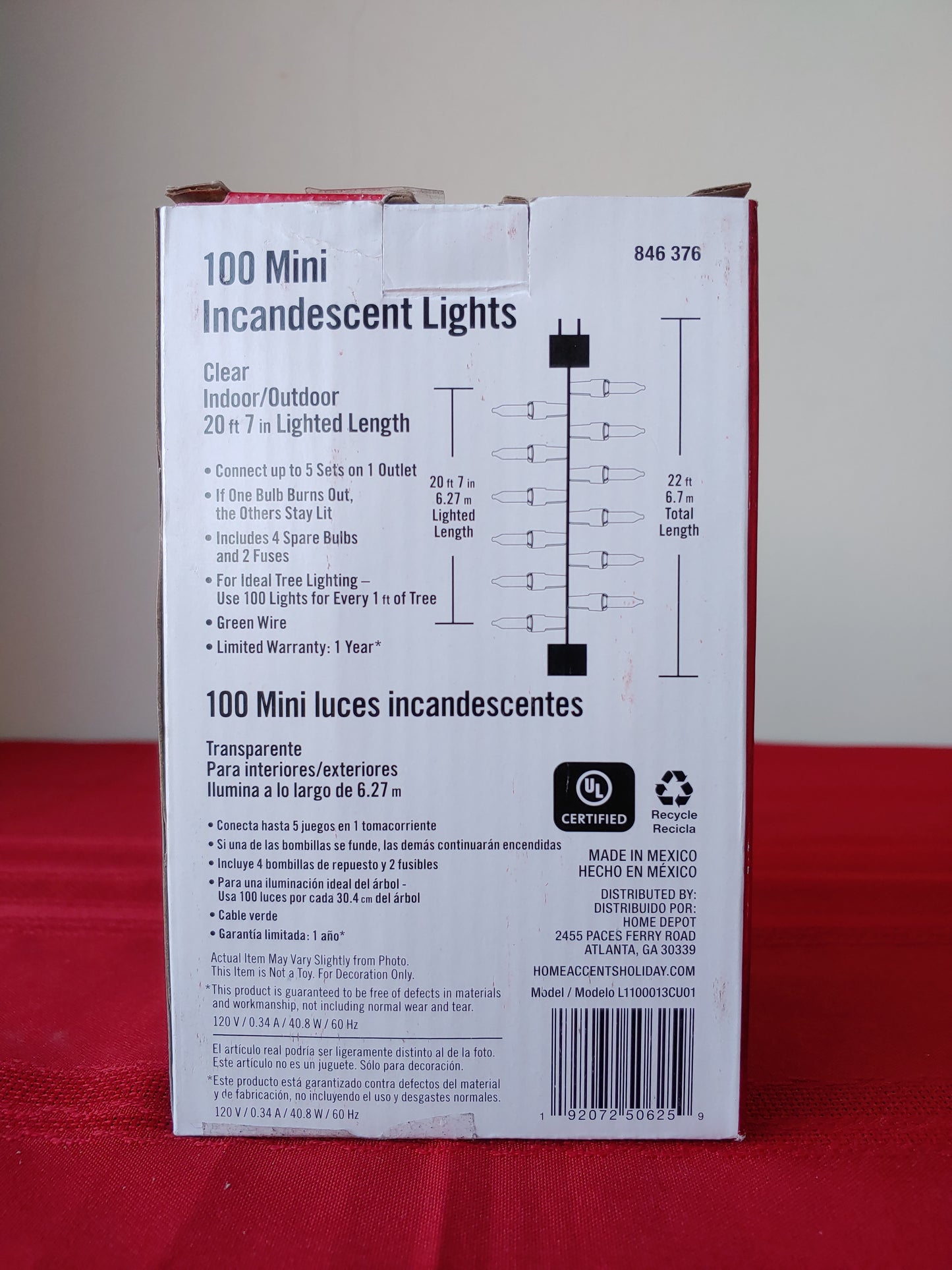 Serie de 100 luces navideñas incandescentes color blanco cálido - Home Accents Holiday (Nuevo, caja abierta)