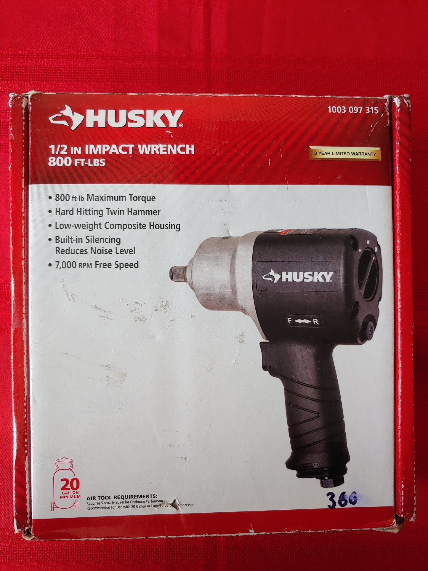 Llave de impacto neumática 1/2", 800 libras/pie - Husky (Nuevo, caja abierta)
