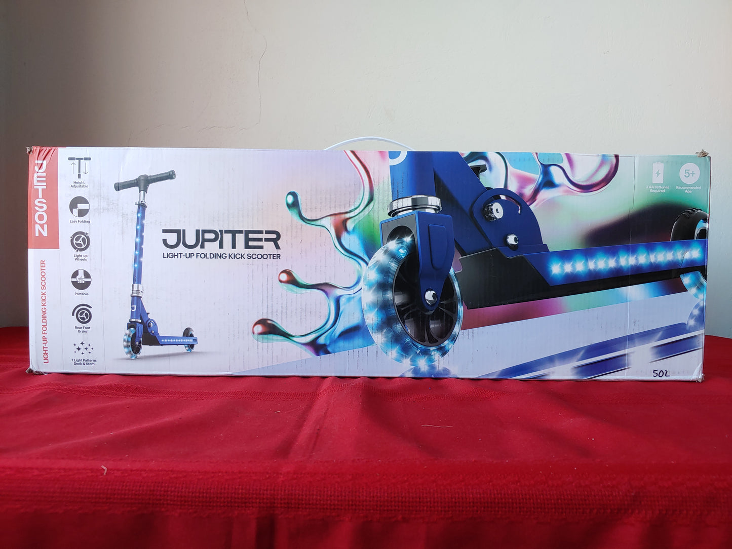 Scooter plegable de 4" color azul con luces LED de colores para niños - Jetson Jupiter (Nuevo, caja abierta)