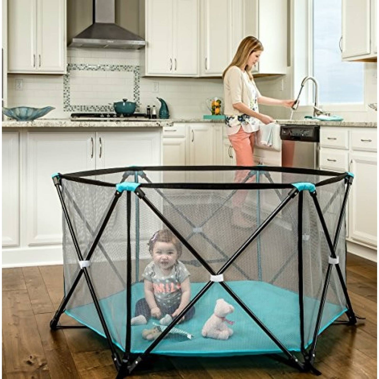 Corral portátil lavable para niños color aqua - Regalo My Play (Seminuevo, un solo uso)