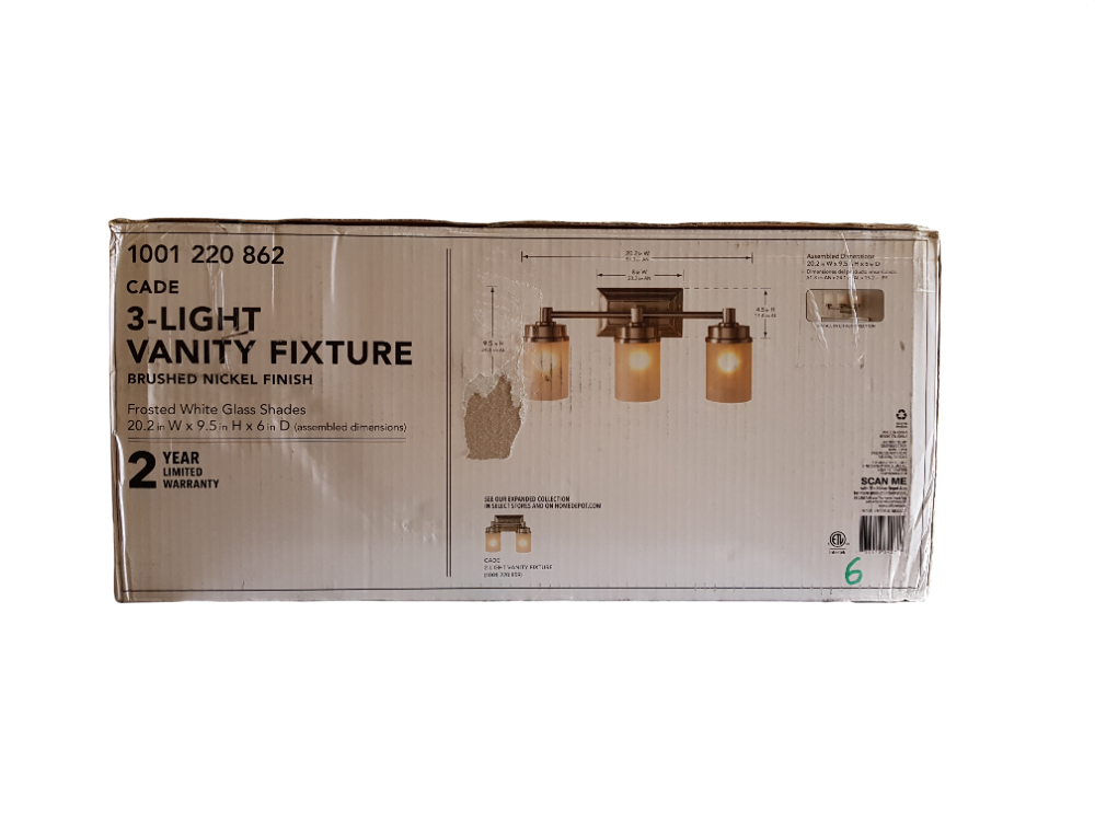 Lámpara de tocador de 3 luces - Hampton Bay Cade (Nuevo, caja abierta)