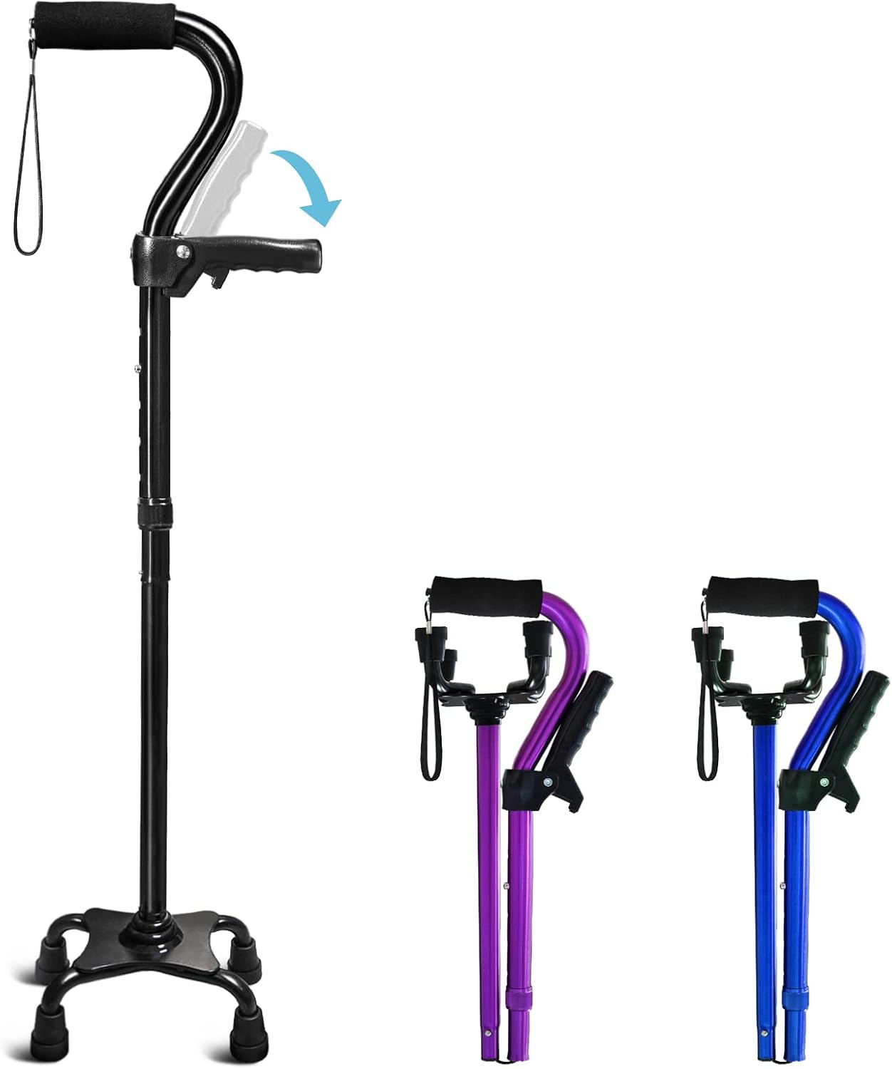 Bastón plegable ajustable con mango acolchado con pies de 4 puntas - Kingpavonini (Nuevo)