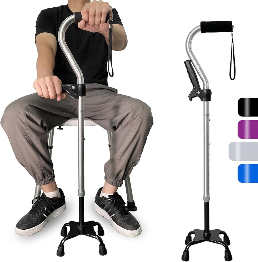 Bastón ajustable plegable con mango acolchado con pies de 4 puntas - AOHHL (Nuevo)