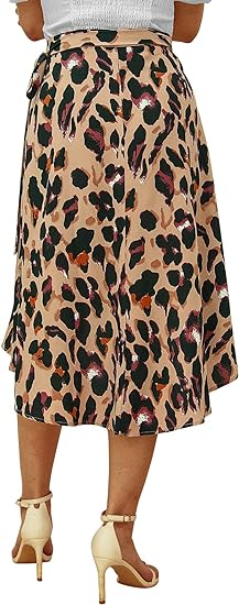 Falda midi con estampado de leopardo talla S - DREFBUFY(Nuevo)