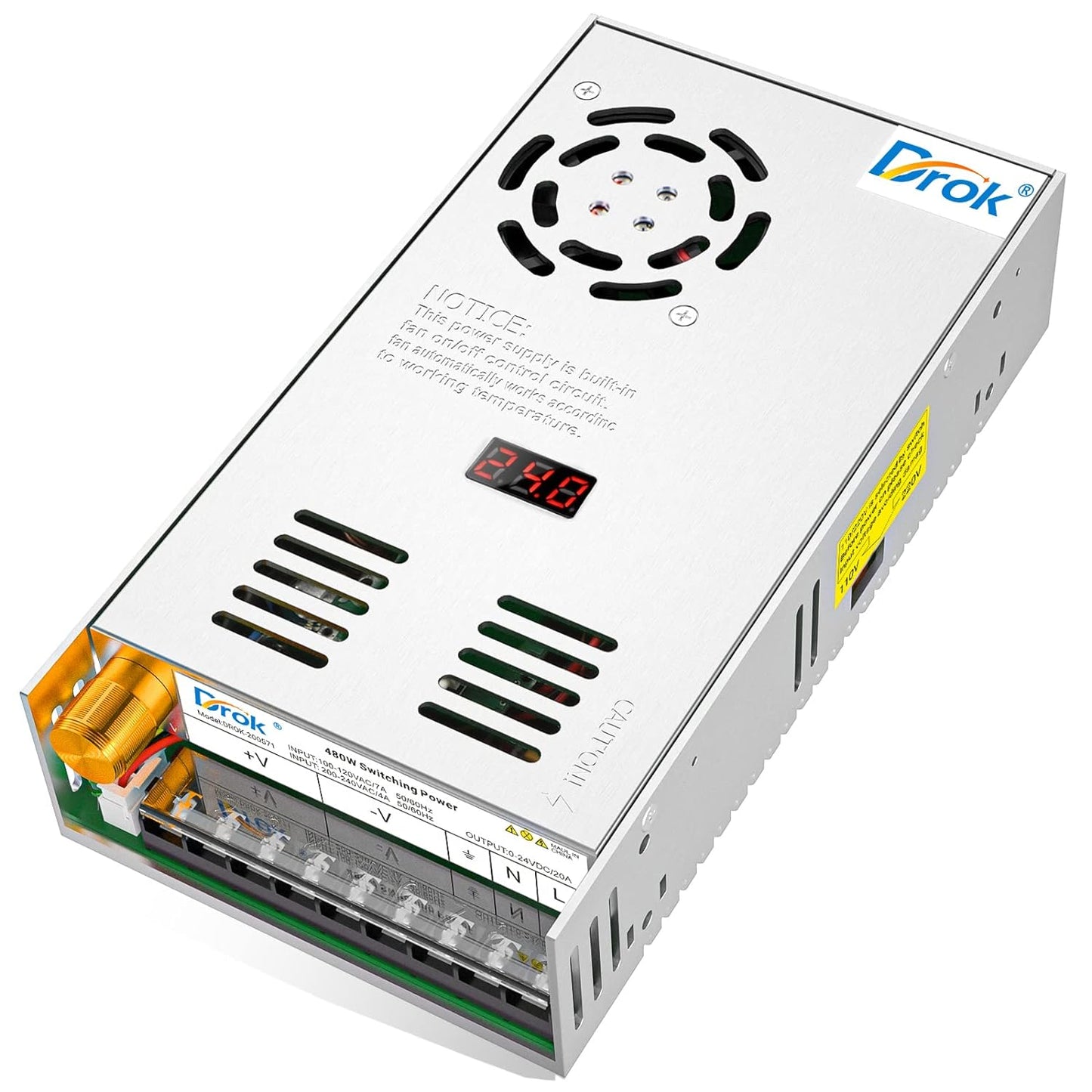Fuente de alimentación AC 110V/220V a DC 0-24 V - Drok (Nuevo, caja abierta)