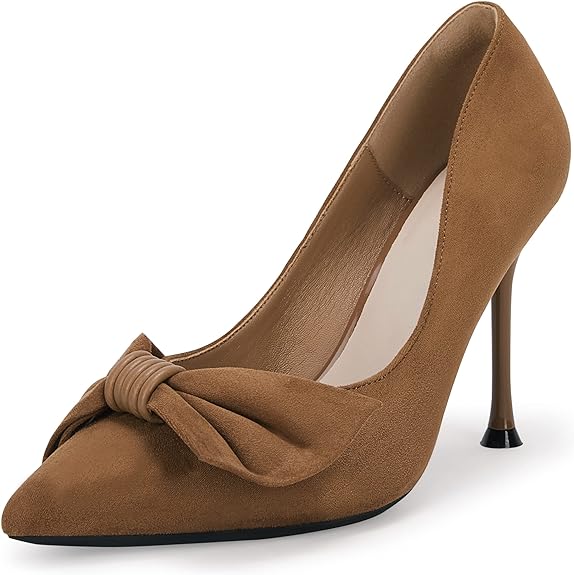 Zapatillas gamuza color marrón tacón de aguja talla 7 US (24 cm) - (Nuevo)