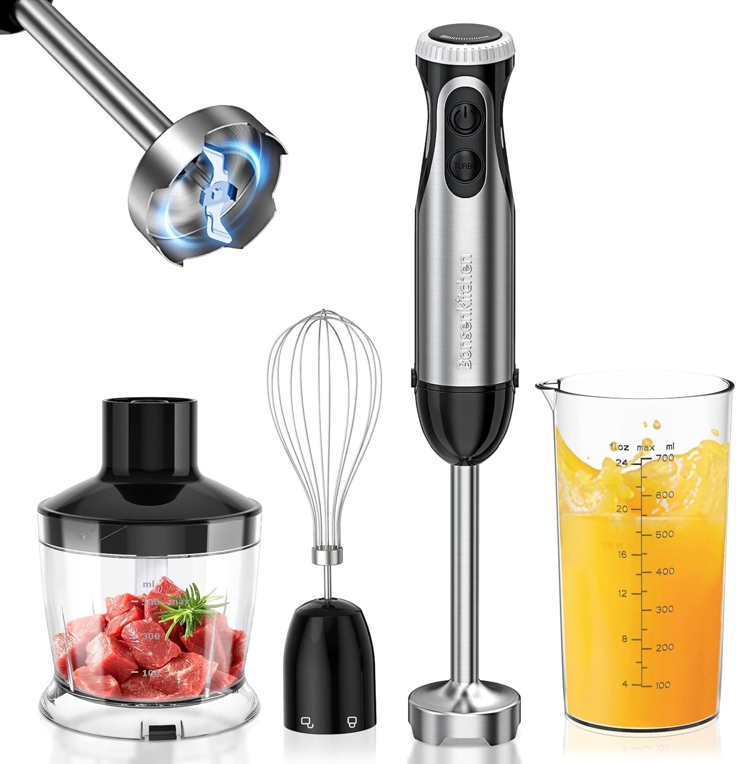 Batidora de mano de inmersión 4 en 1 de acero inoxidable - Bonsenkitchen (Nuevo, caja abierta)