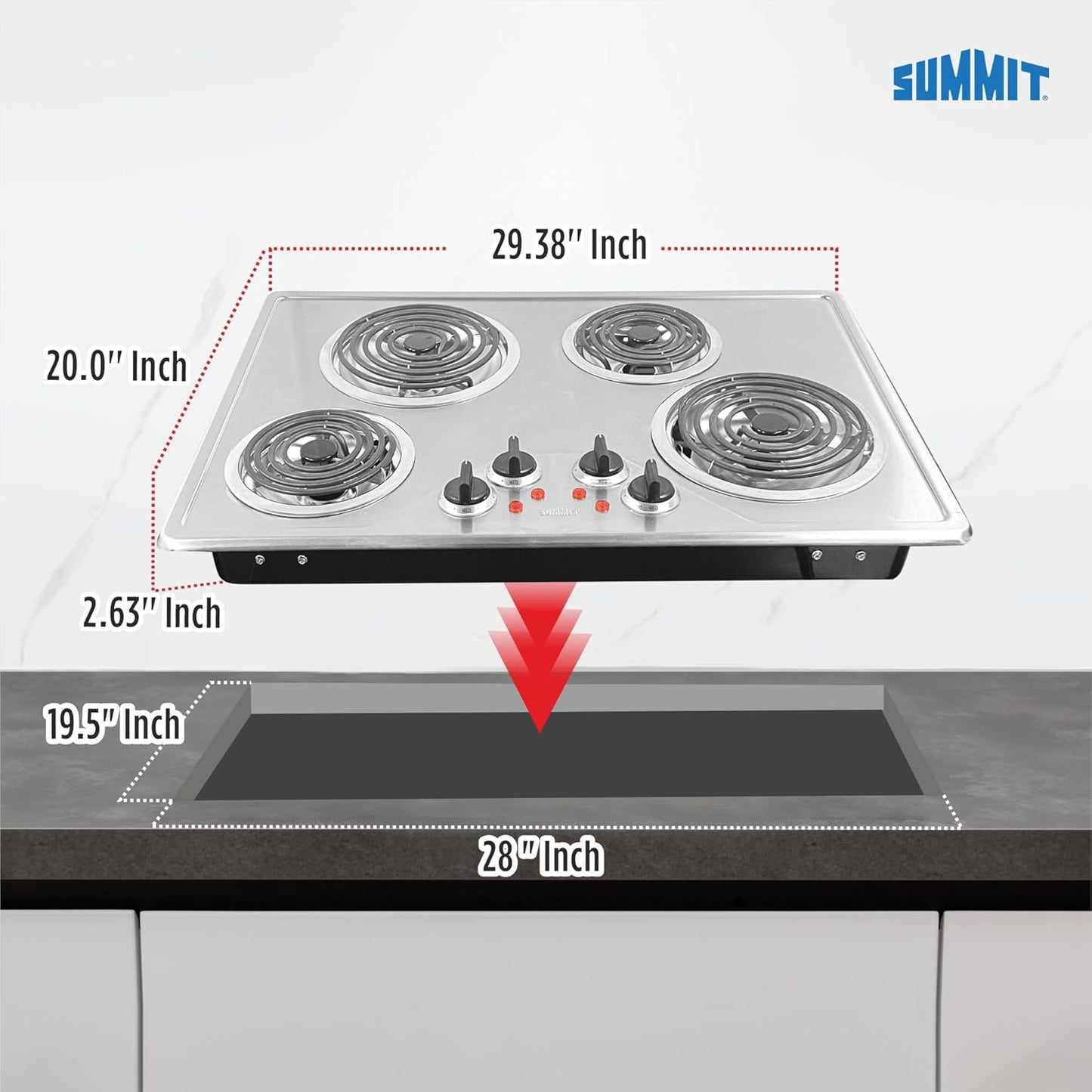 Estufa eléctrica empotrable de 30", 6000 W, 4 quemadores - Summit (Nuevo)