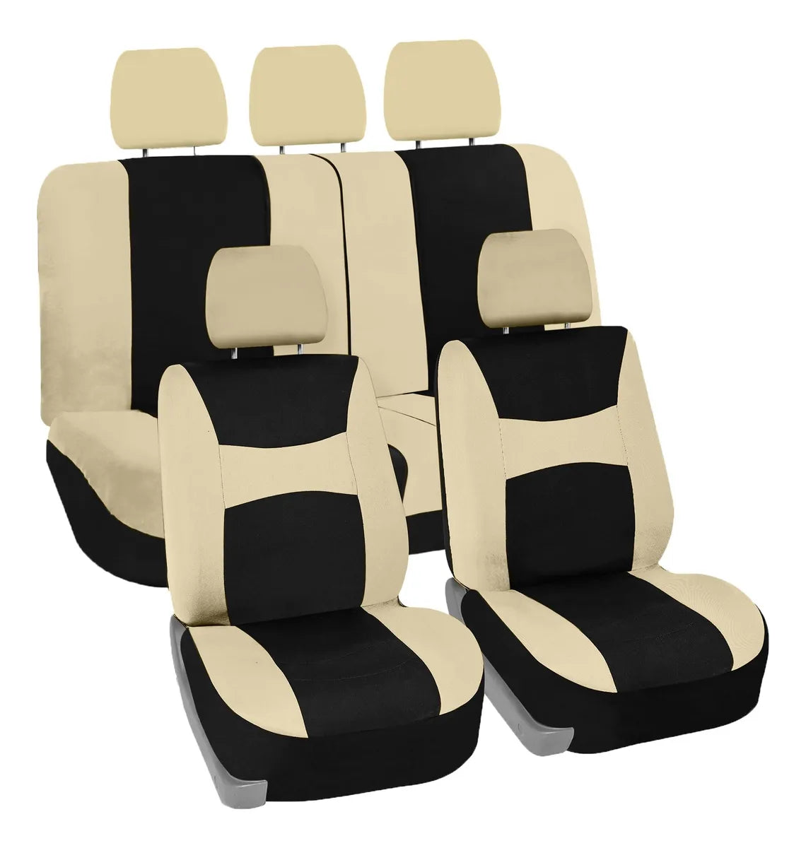 Juego de cubreasientos para asientos delanteros y traseros color beige con negro - FH Group (Nuevo)