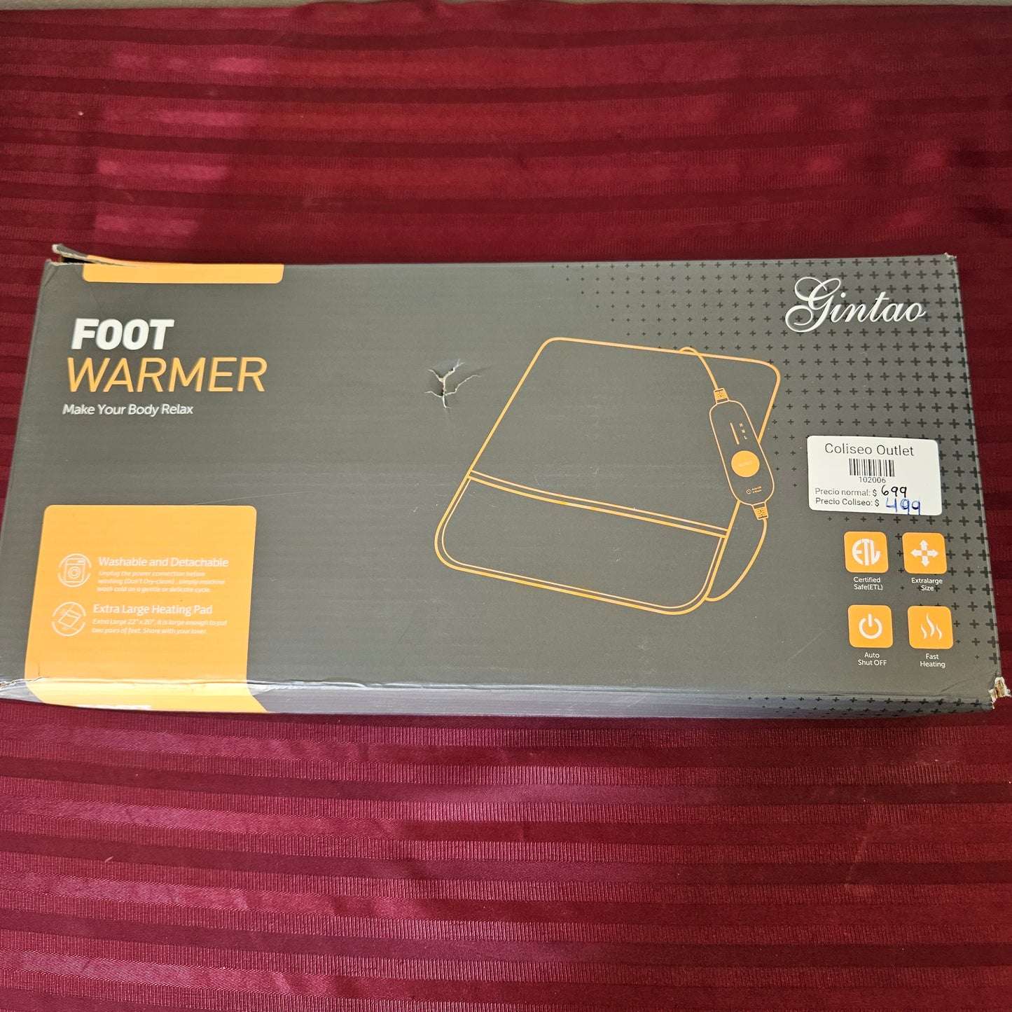 Calentador eléctrico para pies/abdomen/brazos - Gintao (Nuevo, caja abierta)