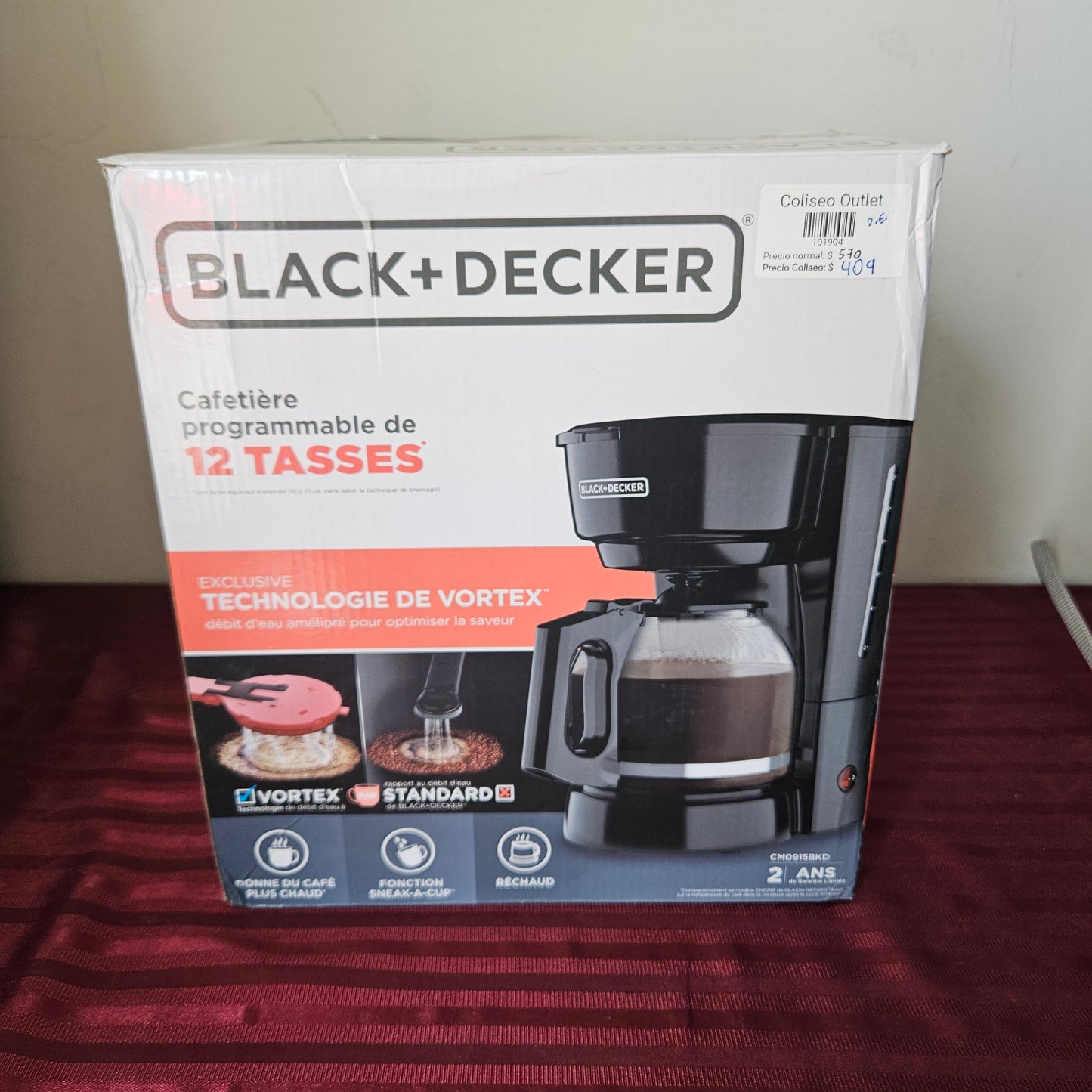 Cafetera de 12 tazas con sistema Vortex - Black+Decker (Nuevo, caja abierta)