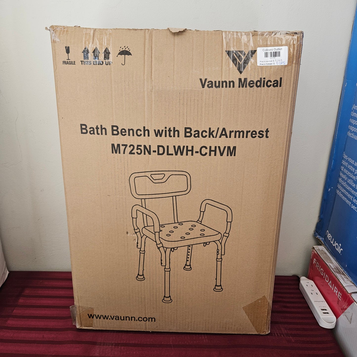 Silla de ducha asiento de baño con brazos acolchados - Vaunn Medical (Nuevo, caja abierta)