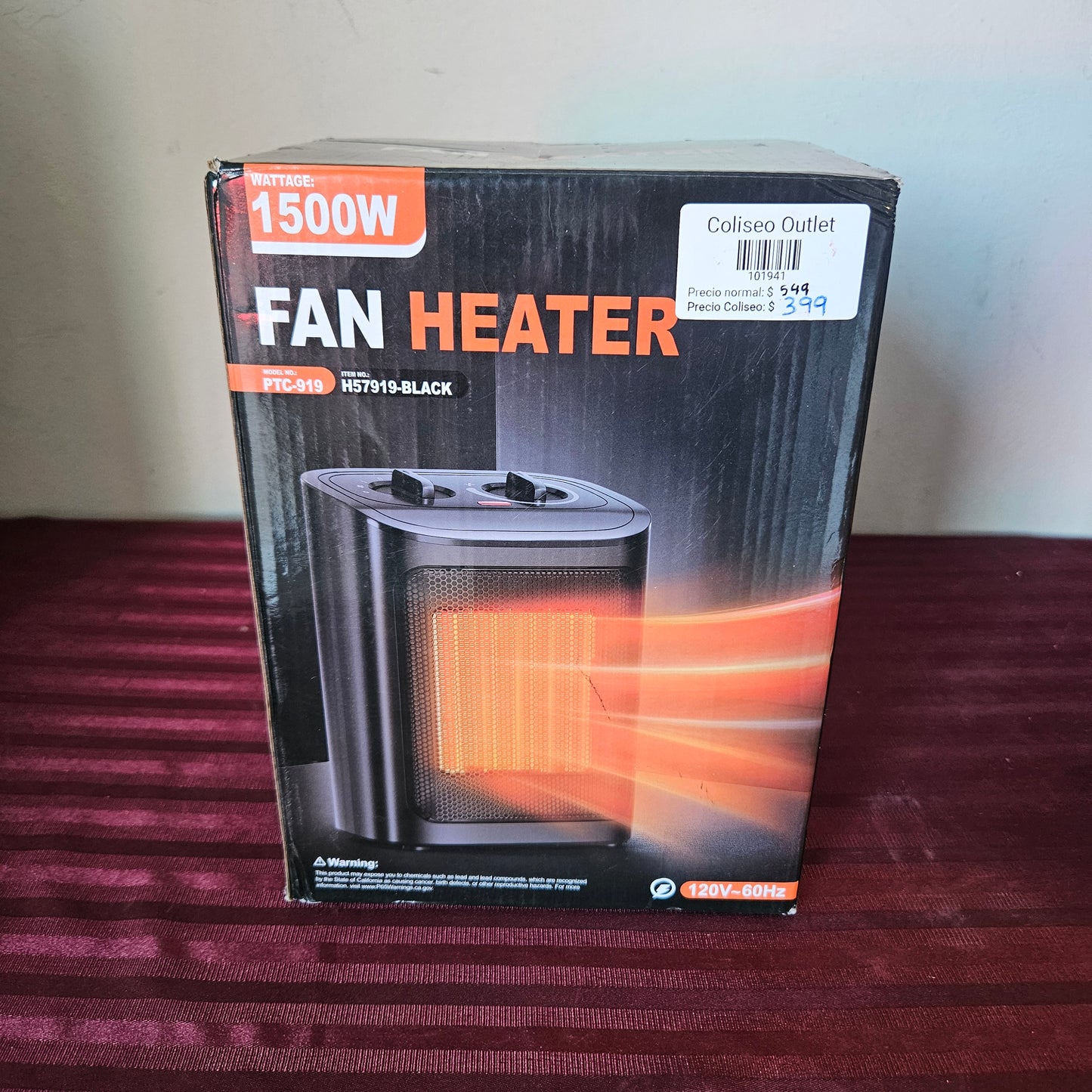 Calefactor de cerámica eléctrico portátil PTC (Nuevo, caja abierta)