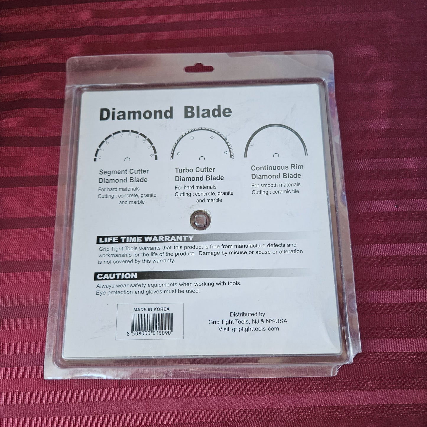 Disco de diamante 7" para vidrio y mosaico - Grip Tight Tools (Nuevo, empaque abierto)