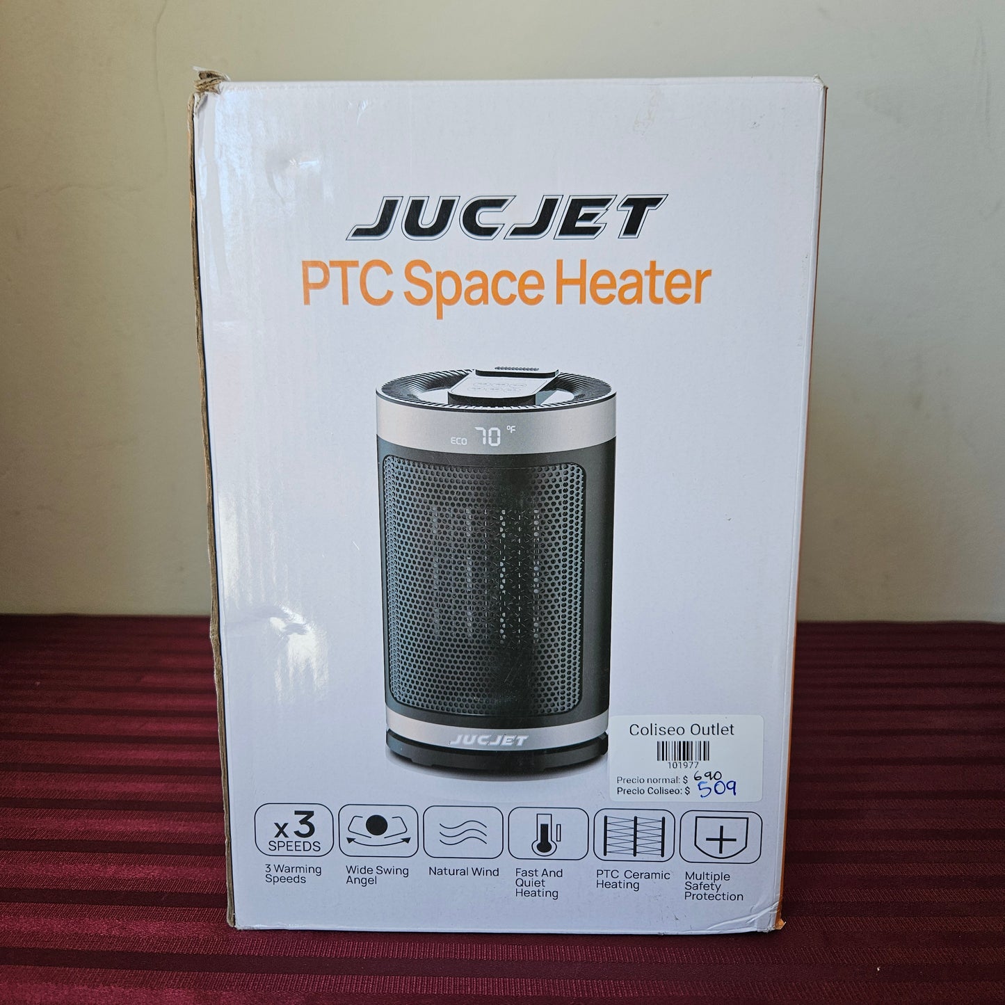 Calefactor eléctrico digital de cerámica portátil PTC oscilante - JucJet (Nuevo, caja abierta)