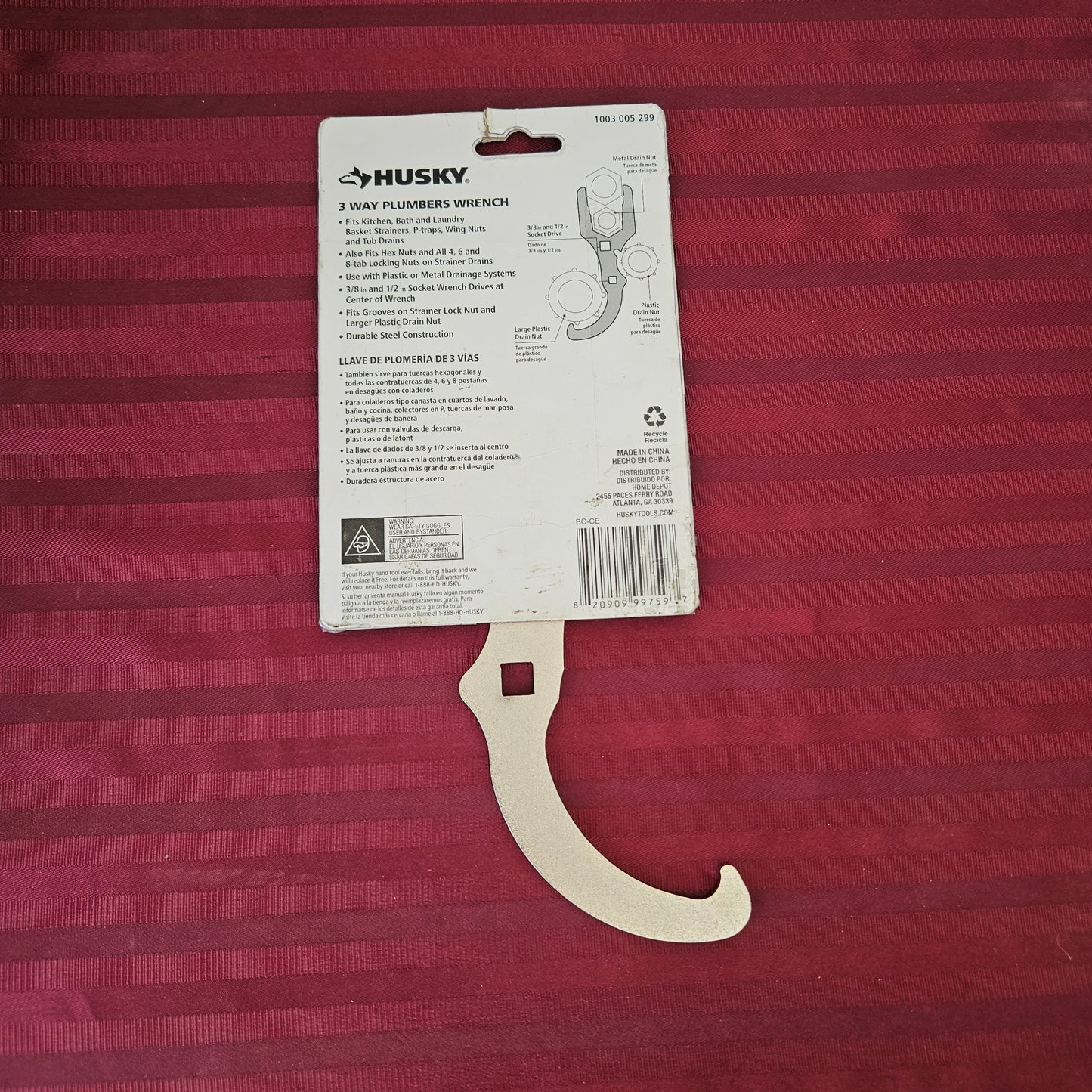 Llave de 3 vías para plomería - Husky (Nuevo, empaque abierto)