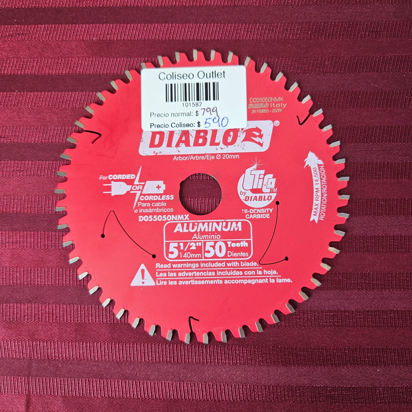 Disco 5 1/2" de corte para aluminio con 50 dientes para sierra - Diablo (Nuevo, sin empaque)