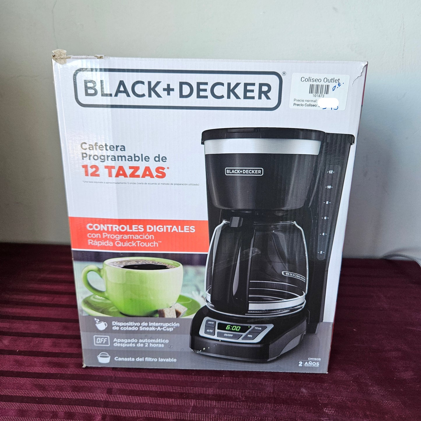 Cafetera de 12 tazas programable - Black+Decker (Nuevo, detalle estético)