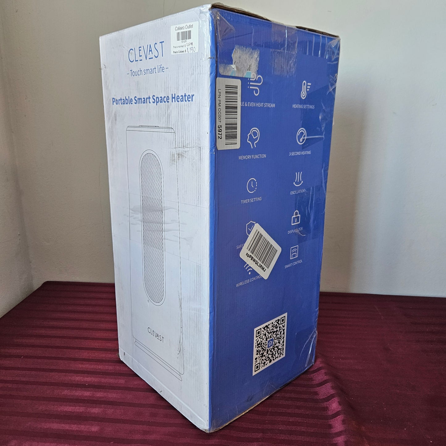 Calefactor inteligente eléctrico de torre digital color blanco - Clevast (Nuevo, caja abierta)