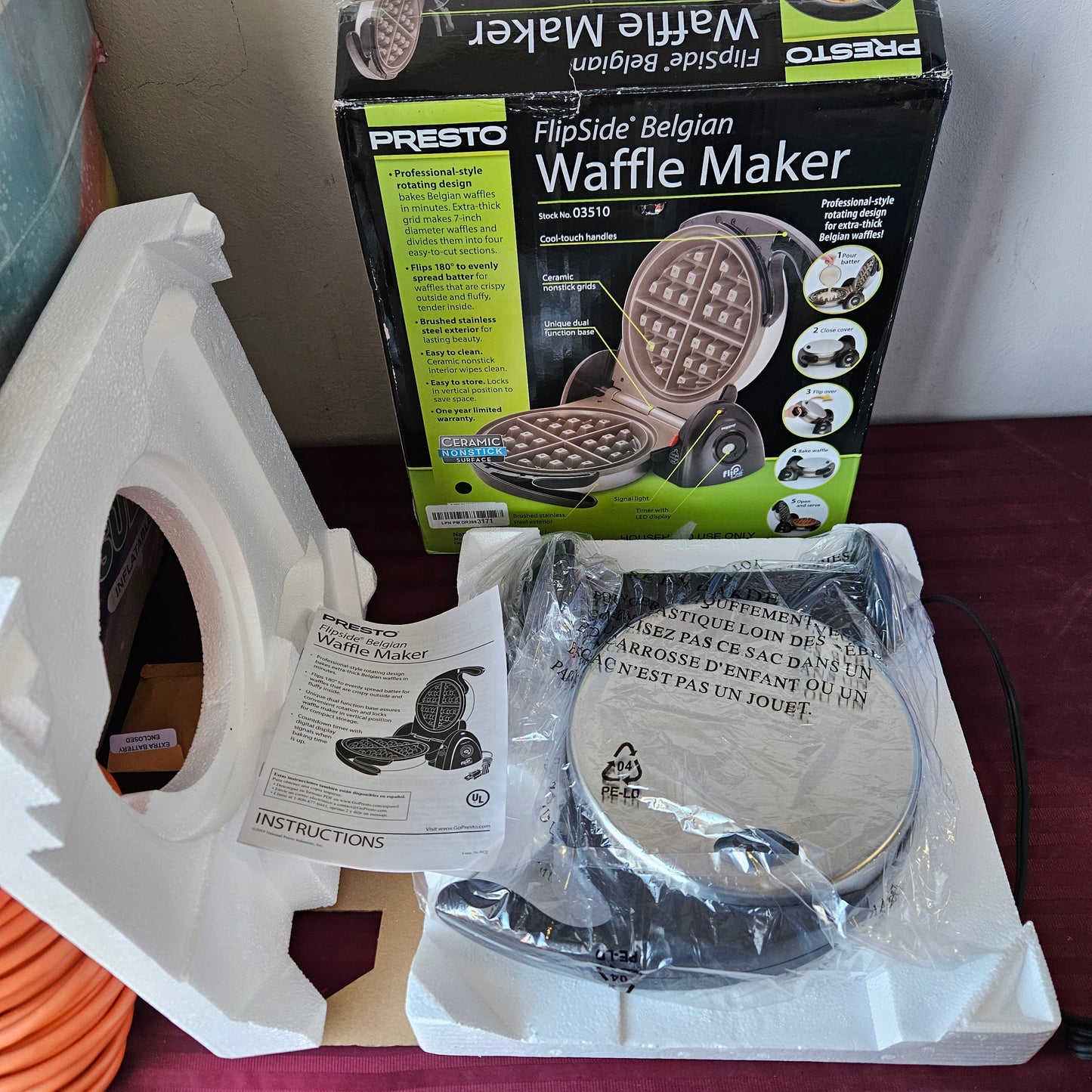 Waflera Belga giratoria de acero inoxidable interior de cerámica - Presto (Nuevo, caja abierta)