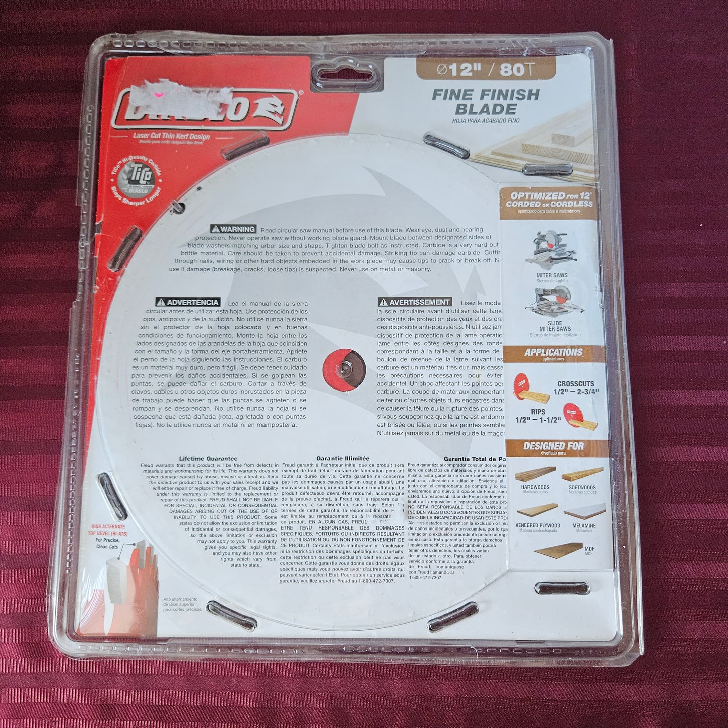 Disco 12" de corte para acabado fino con 80 dientes para sierra de inglete - Diablo (Seminuevo, un solo uso)