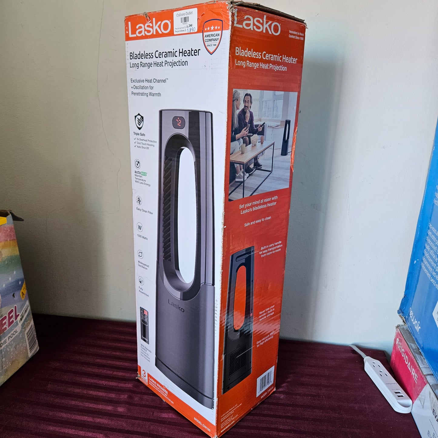 Calefactor cerámico eléctrico seguro sin aspas color negro - Lasko (Nuevo, caja abierta)