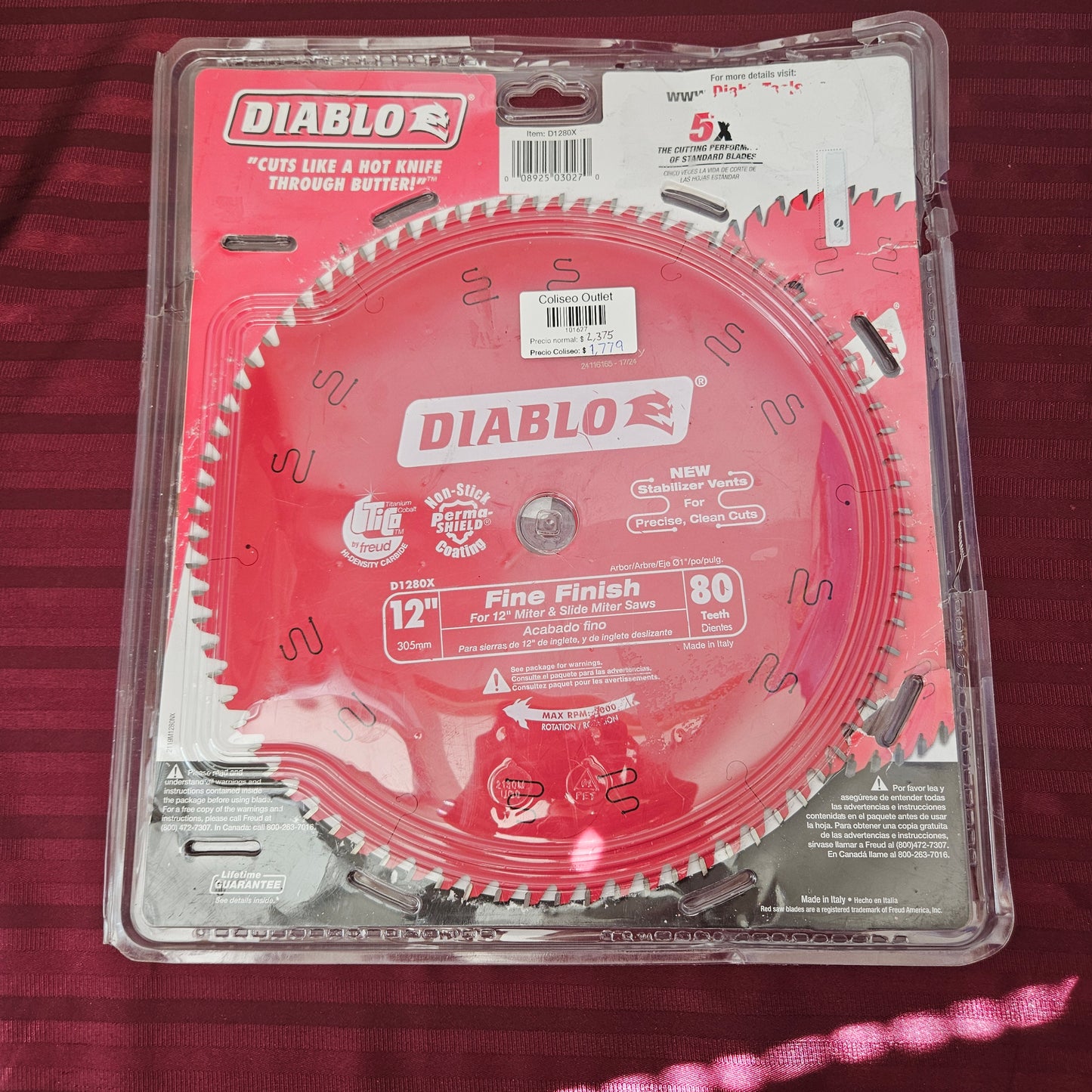 Disco 12" de corte para acabado fino con 80 dientes para sierra de inglete - Diablo (Nuevo, empaque abierto)