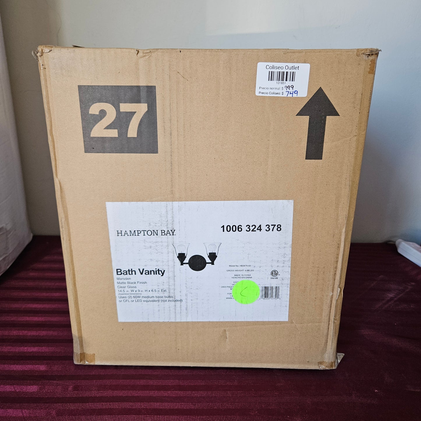 Lámpara de tocador de 2 luces - Hampton Bay Marsden (Nuevo, caja abierta)