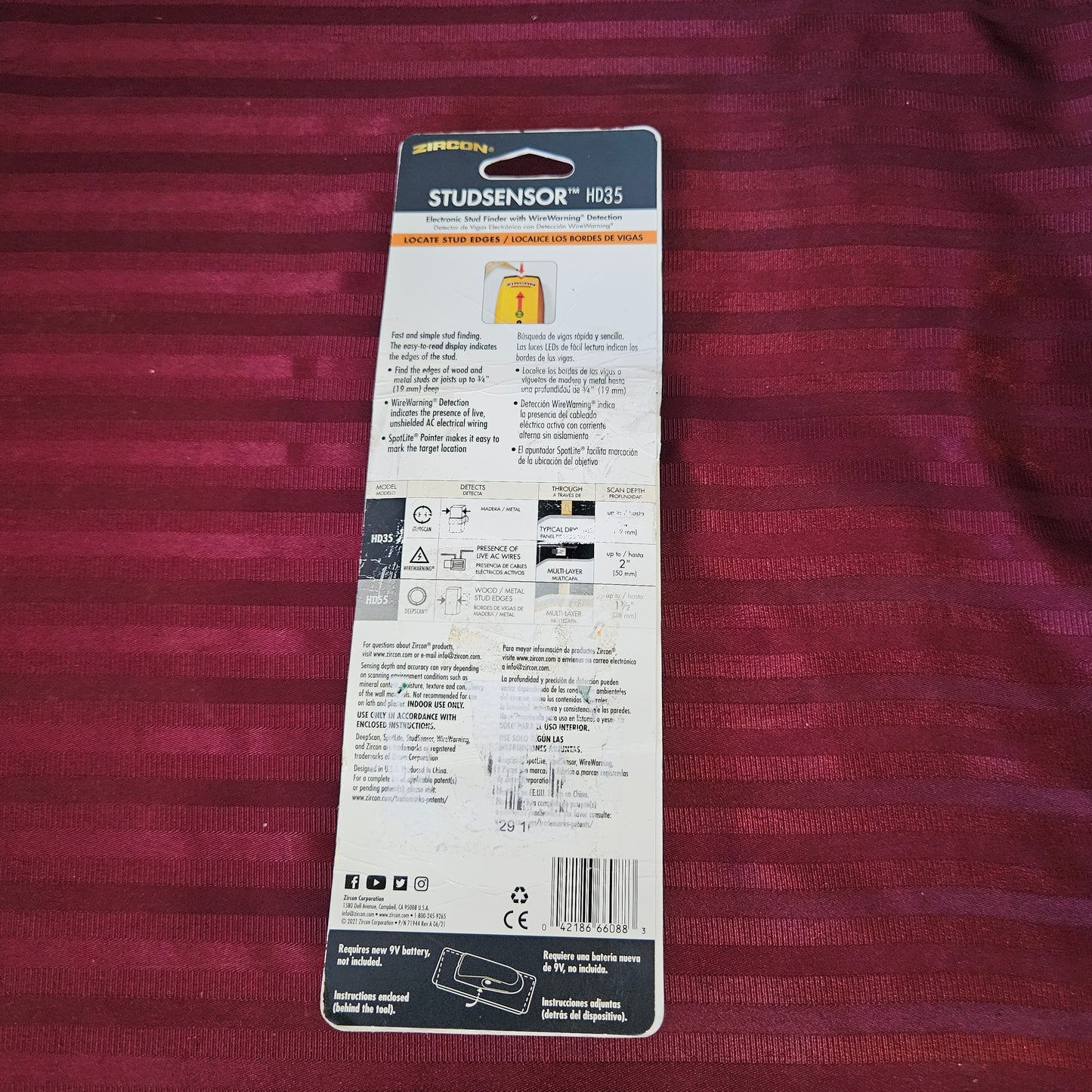 Escáner detector de metal y madera para pared - Zircon HD35 (Nuevo, empaque abierto)